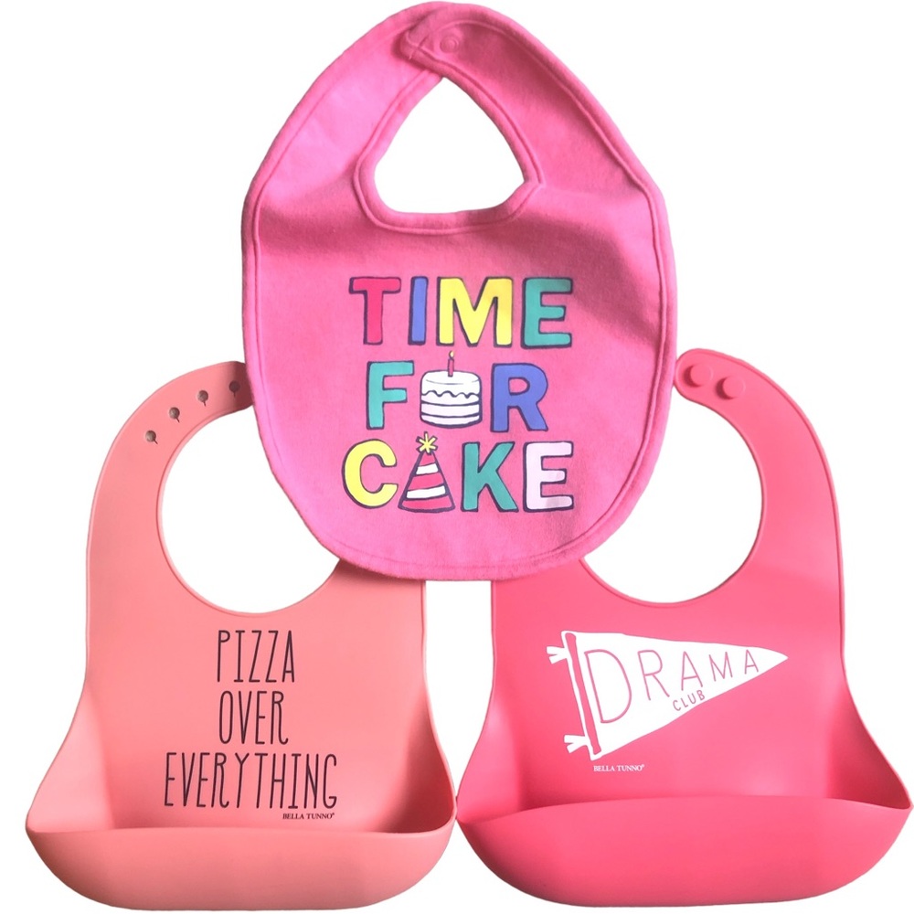 2 Bella Tunno Silicone Bibs and 1 Carters Bib